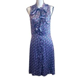 Abstract Print Sleeveless Midi Dress with Tie Neck Detail Misses XL‎